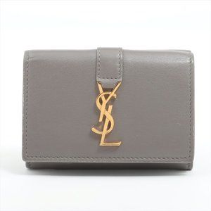 Authentic Saint Laurent Paris Leather Compact Wallet Grey